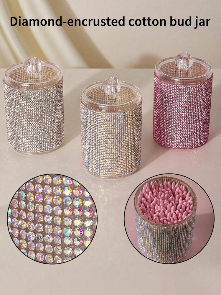 Luxury Skincare Containers - 3 Renkli Lüks Elmas İşlemeli Pamuklu